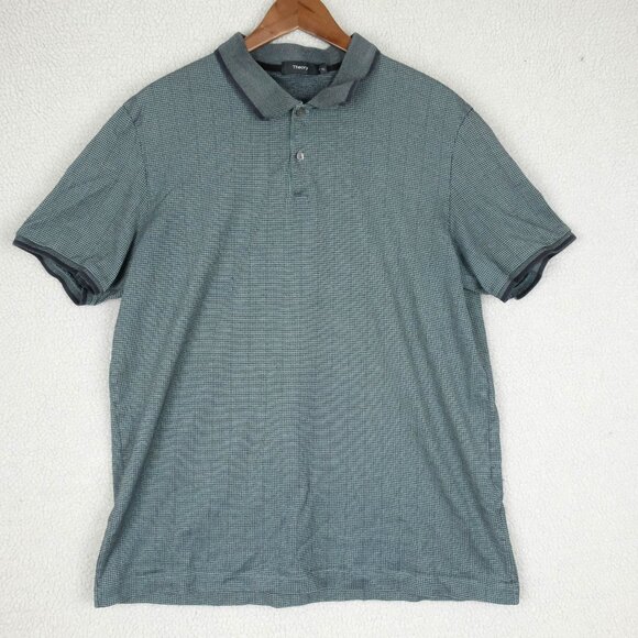 Theory Polo Mens Extra Large Green Gray Ringer Knit Golf Lightweight Preppy - Picture 1 of 8
